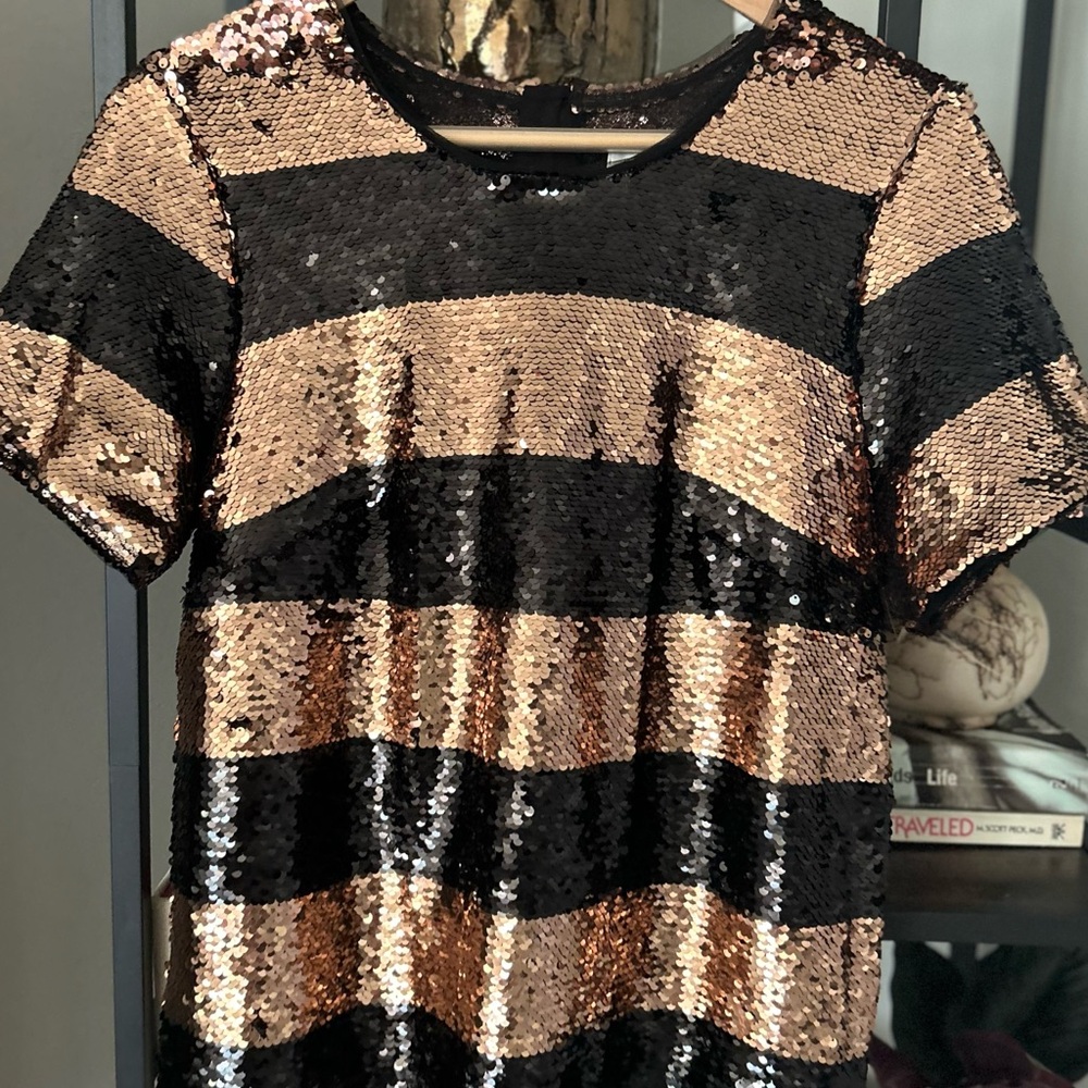 Anthropologie Maeve Short-Sleeve Sequin Striped Top Size - Picture 6 of 10